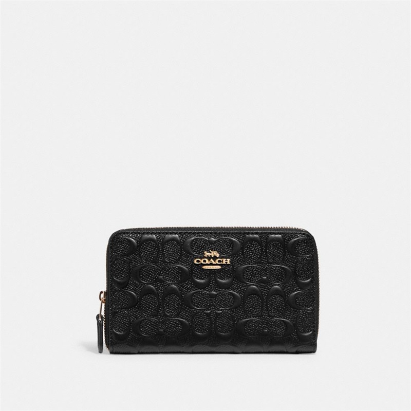 Portofel Dama Coach Medium Id Zip In Signature Leather Aurii Negrii | Romania-320768