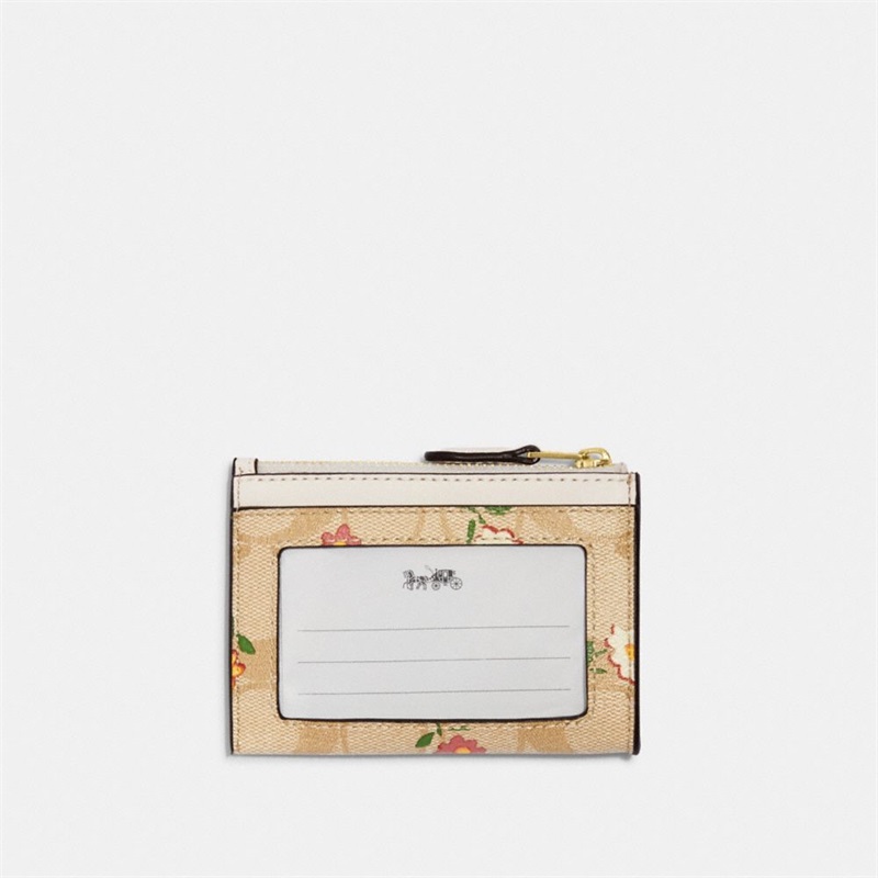 Portofel Dama Coach Mini Slab Id Case In Signature Canvas With Nostalgic Ditsy Print Aurii Kaki Deschis Colorati | Romania-697405