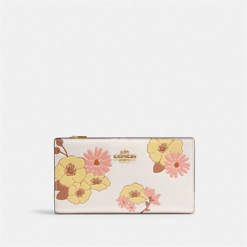 Portofel Dama Coach Slim Zip With Floral Cluster Print Aurii Colorati | Romania-578201