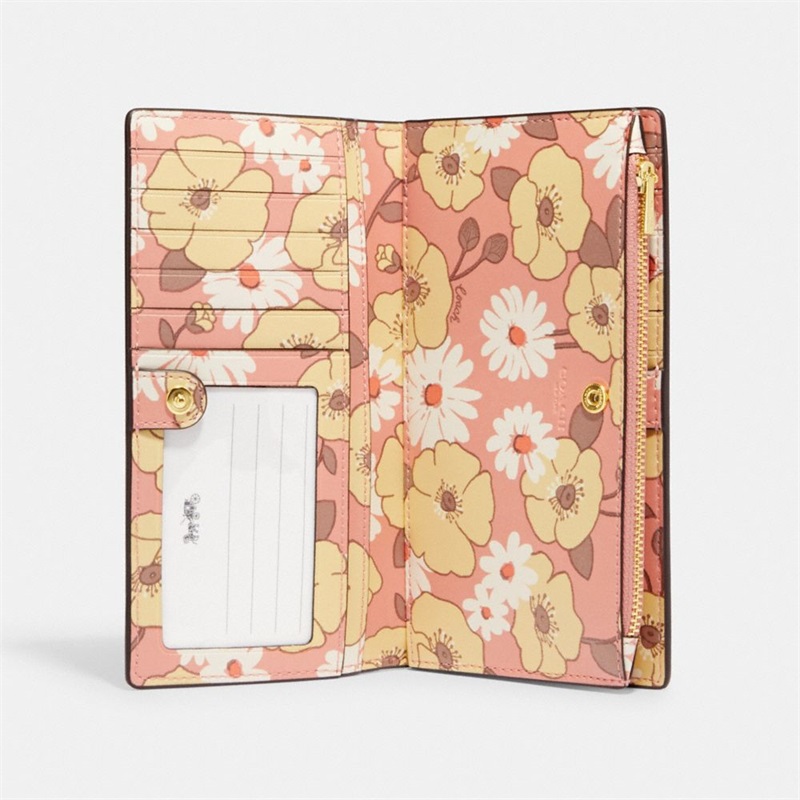 Portofel Dama Coach Slim Zip With Floral Cluster Print Interior Aurii Colorati | Romania-873640