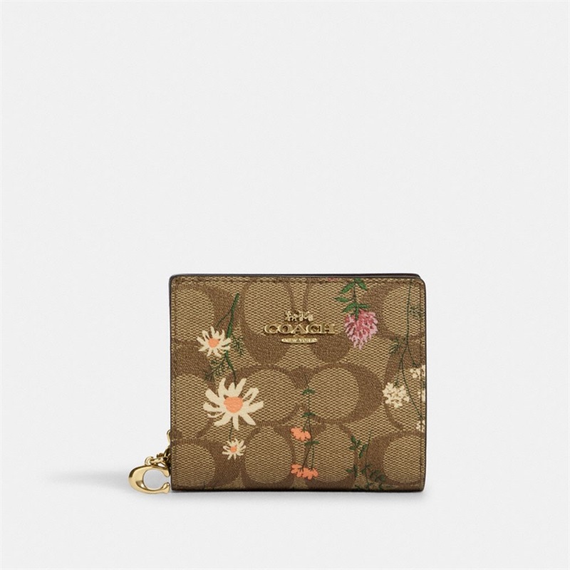 Portofel Dama Coach Snap In Signature Canvas With Wildflower Print Aurii Kaki Colorati | Romania-425768