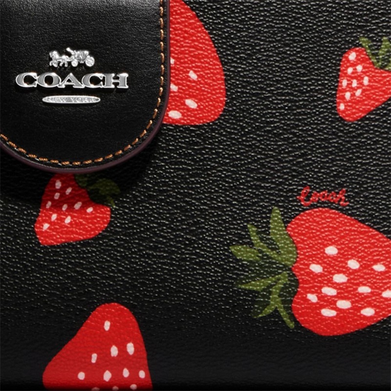 Portofel Dama Coach Tech With Wild Strawberry Print Argintii Negrii Colorati | Romania-542693