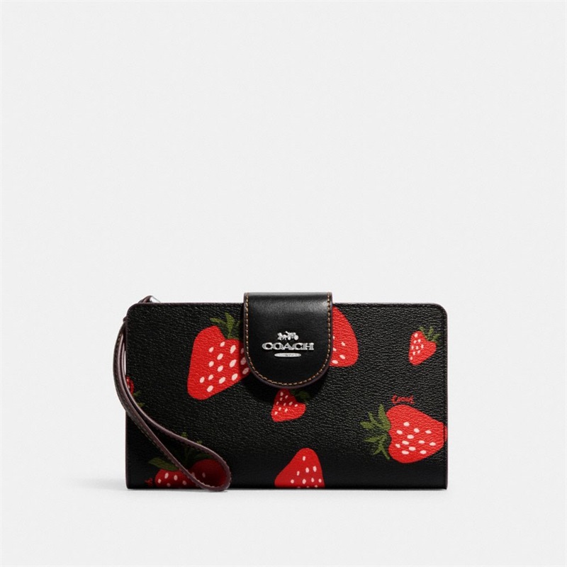 Portofel Dama Coach Tech With Wild Strawberry Print Argintii Negrii Colorati | Romania-542693