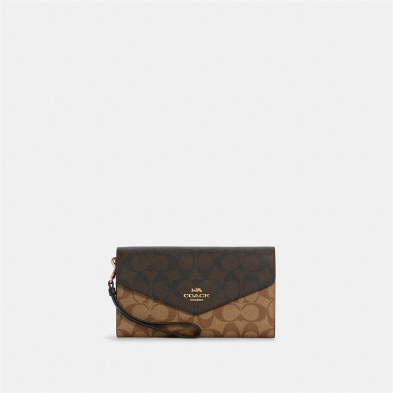 Portofel Dama Coach Travel Envelope In Blocked Signature Canvas Aurii Kaki Maro Colorati | Romania-259867