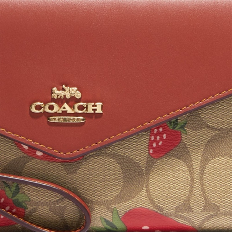 Portofel Dama Coach Travel Envelope In Signature Canvas With Wild Strawberry Print Aurii Kaki Colorati | Romania-061872