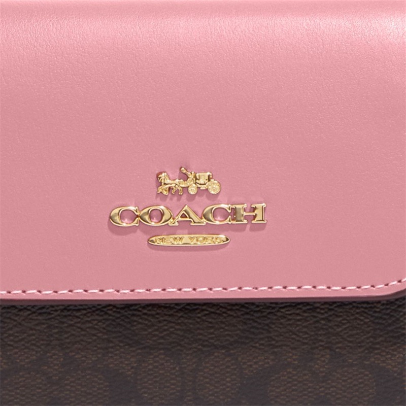 Portofel Trifold Dama Coach Small In Colorblock Signature Canvas Maro Roz | Romania-847210