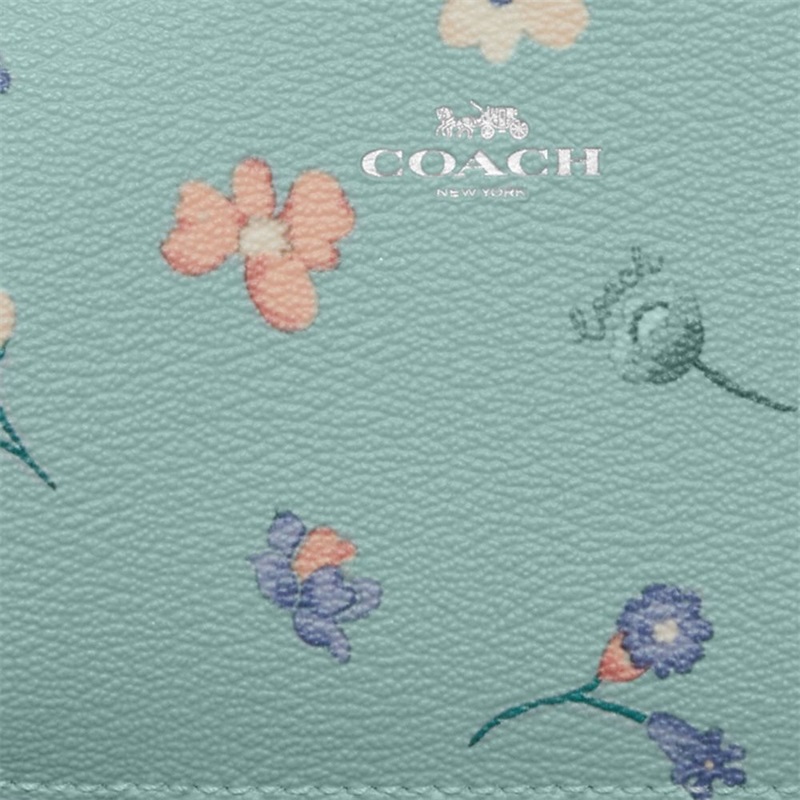 Pouches Dama Coach Key With Mystical Floral Print Argintii Turcoaz Deschis Colorati | Romania-190472