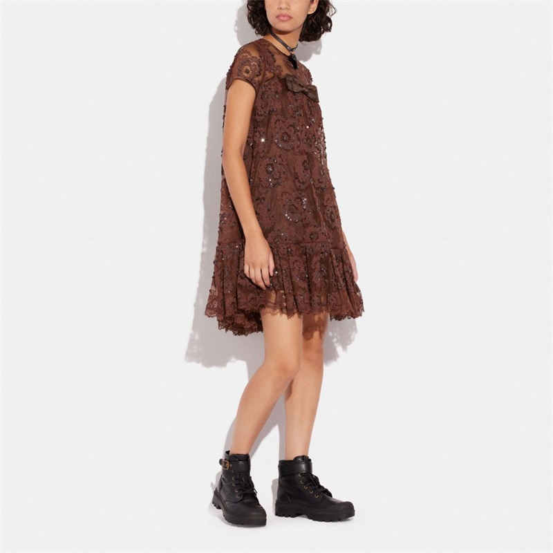 Rochie Dama Coach Short Sleeve Lace Maro | Romania-167590