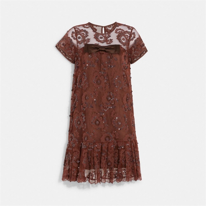 Rochie Dama Coach Short Sleeve Lace Maro | Romania-167590