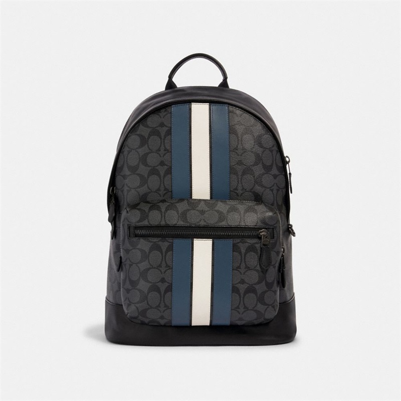 Rucsac Barbati Coach West In Signature Canvas With Varsity Stripe Gri | Romania-368725