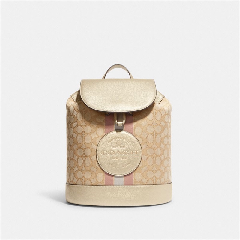 Rucsac Dama Coach Dempsey Drawstring In Signature Jacquard With Coach Patch And Stripe Kaki Metal Aurii | Romania-408726