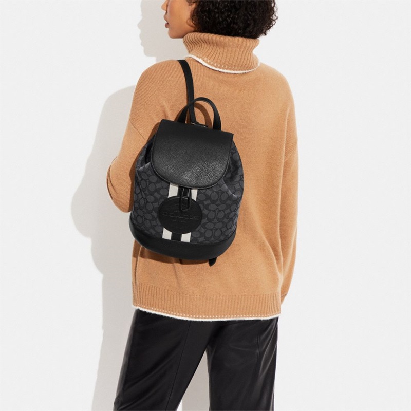 Rucsac Dama Coach Dempsey Drawstring In Signature Jacquard With Stripe And Coach Patch Argintii Negrii Negrii Colorati | Romania-839652