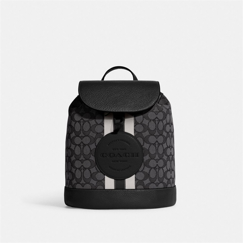 Rucsac Dama Coach Dempsey Drawstring In Signature Jacquard With Stripe And Coach Patch Argintii Negrii Negrii Colorati | Romania-839652