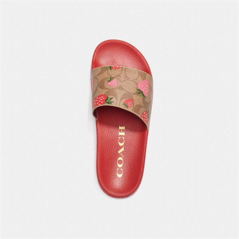 Slapi Dama Coach Uli Sport In Signature Canvas With Wild Strawberry Print Rosii | Romania-706459