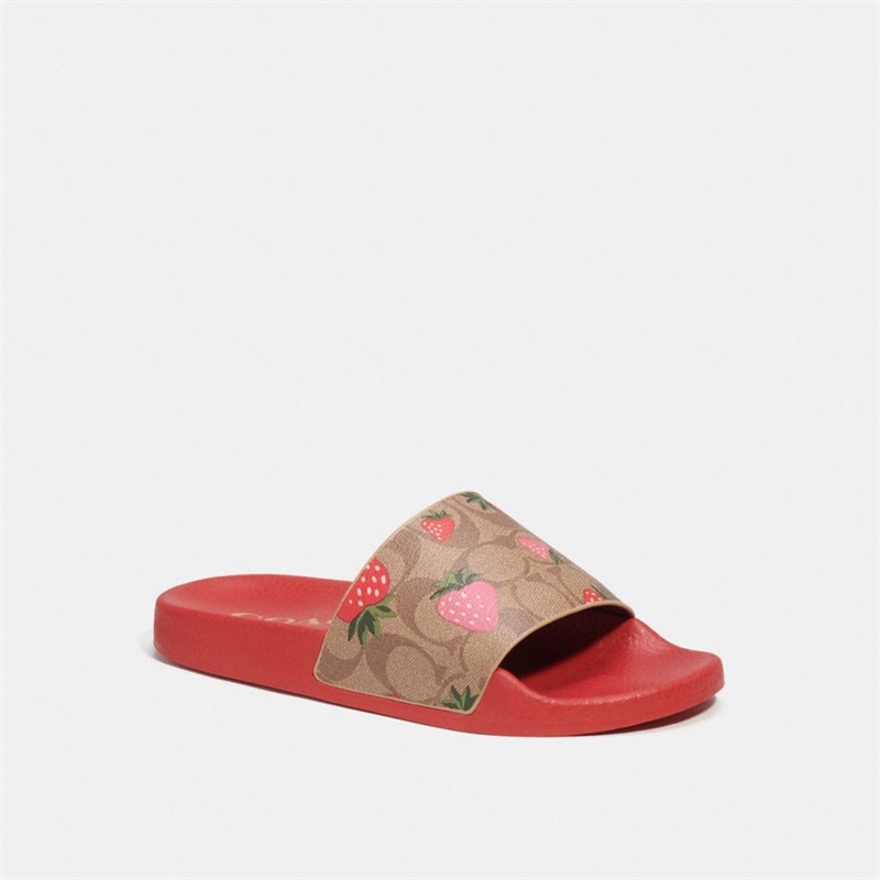 Slapi Dama Coach Uli Sport In Signature Canvas With Wild Strawberry Print Rosii | Romania-706459