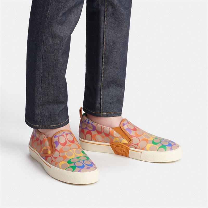 Slip On Sneakers Barbati Coach Skate In Rainbow Signature Canvas Colorati | Romania-432658