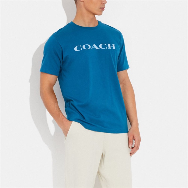 Tricouri Barbati Coach Essential In Organic Cotton Albastri Albastri | Romania-835016