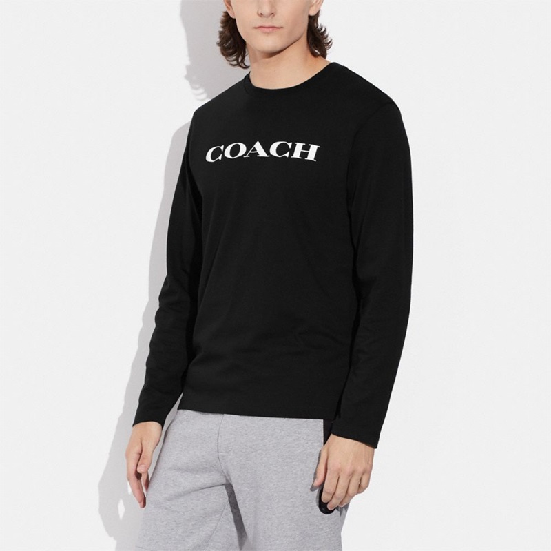 Tricouri Barbati Coach Essential Long Sleeve In Organic Cotton Negrii | Romania-294081