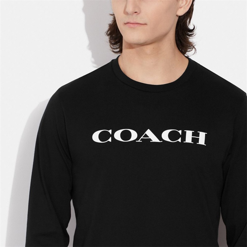 Tricouri Barbati Coach Essential Long Sleeve In Organic Cotton Negrii | Romania-294081