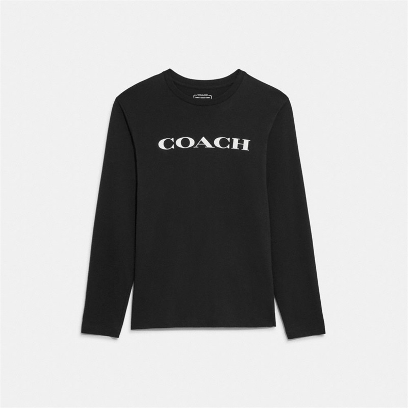 Tricouri Barbati Coach Essential Long Sleeve In Organic Cotton Negrii | Romania-294081