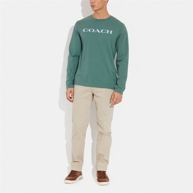 Tricouri Barbati Coach Essential Long Sleeve In Organic Cotton Gri | Romania-685102