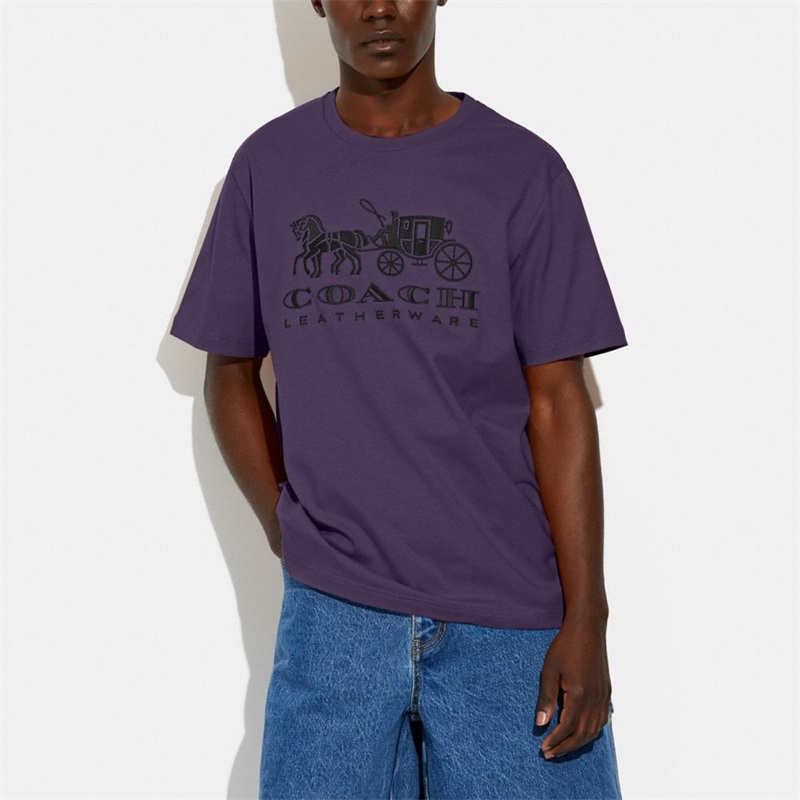 Tricouri Barbati Coach Horse And Carriage In Organic Cotton Violet Inchis | Romania-276589