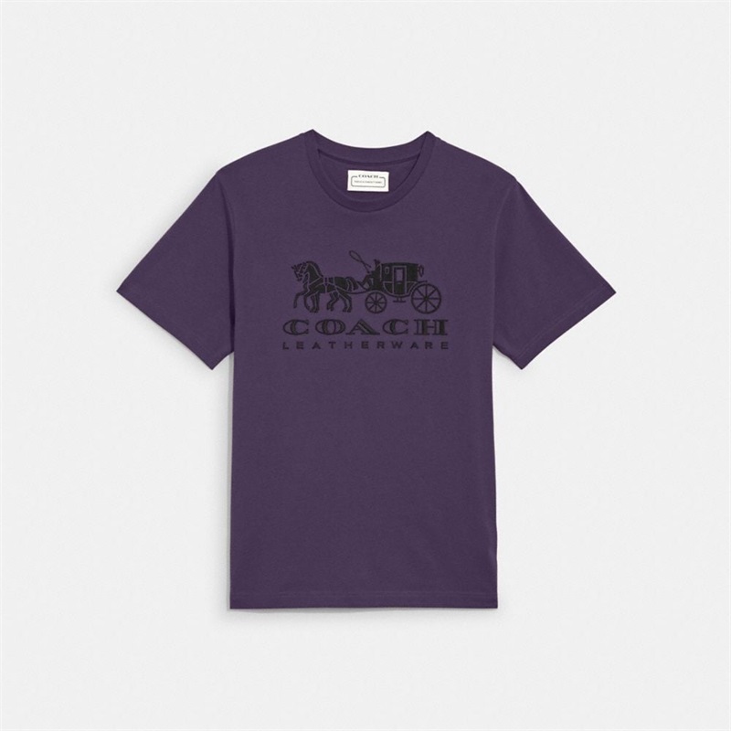 Tricouri Barbati Coach Horse And Carriage In Organic Cotton Violet Inchis | Romania-276589