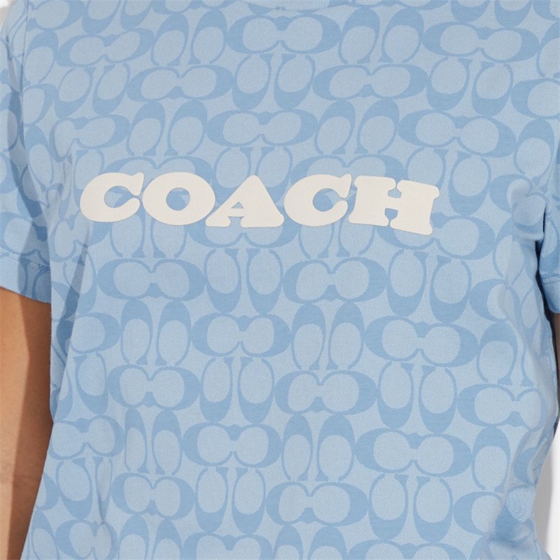 Tricouri Dama Coach Signature Chambray In Organic Cotton Albastri Colorati | Romania-458632