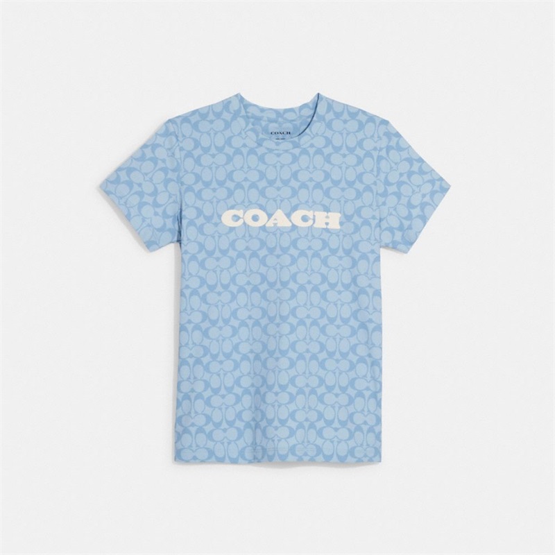 Tricouri Dama Coach Signature Chambray In Organic Cotton Albastri Colorati | Romania-458632