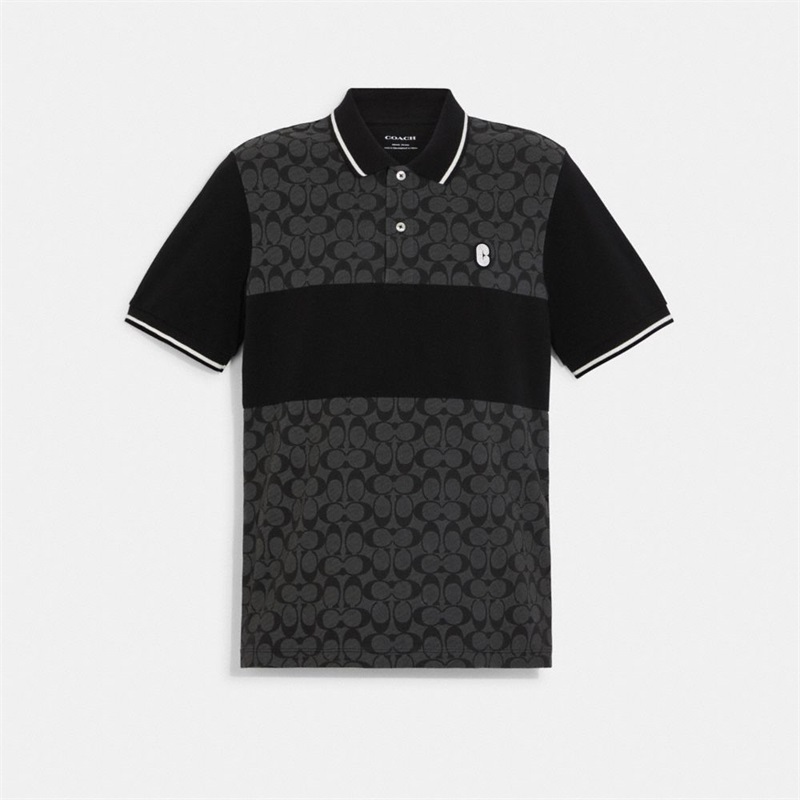 Tricouri Polo Barbati Coach Signature In Organic Cotton Gri | Romania-467298