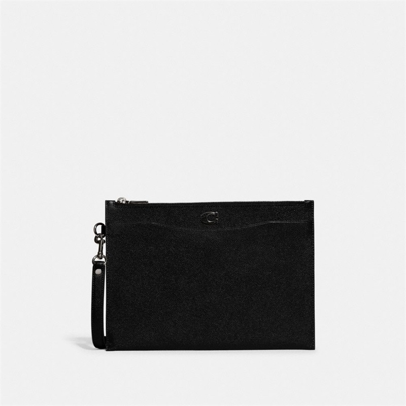 Wristlets Barbati Coach Pouch In Crossgrain Leather With Signature Canvas Interior Negrii | Romania-375219